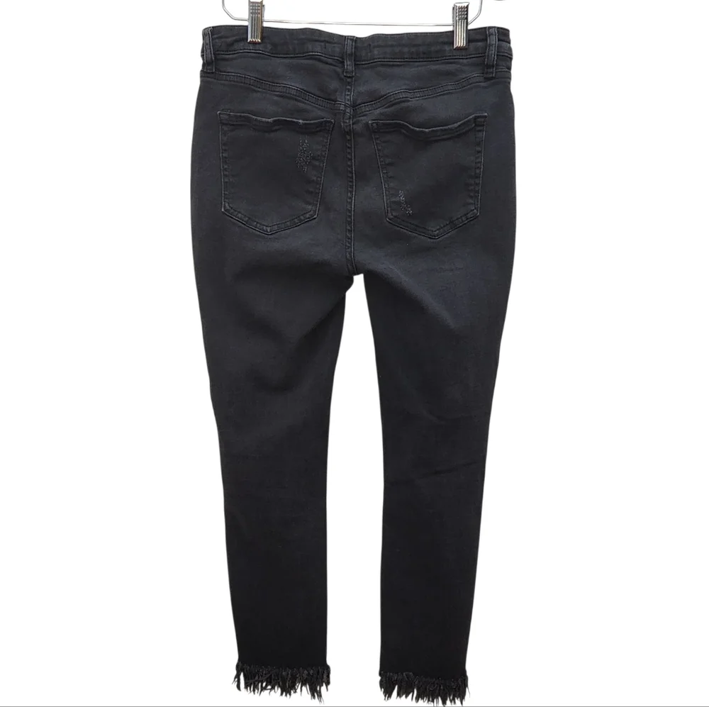 Free People Great Heights Frayed Skinny Black Jeans Size 28 Fringe Row Hem